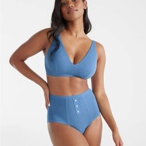knix Ribbed Micro Modal High-Rise Brief in Blue
